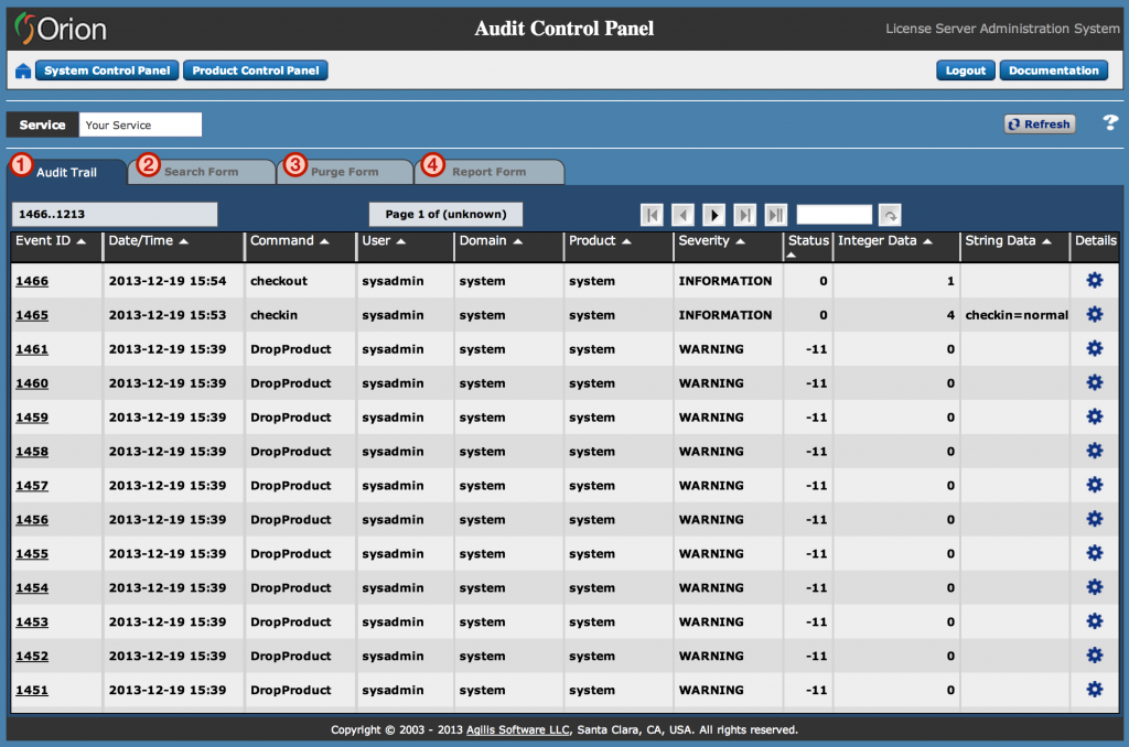 Audit Control Panel