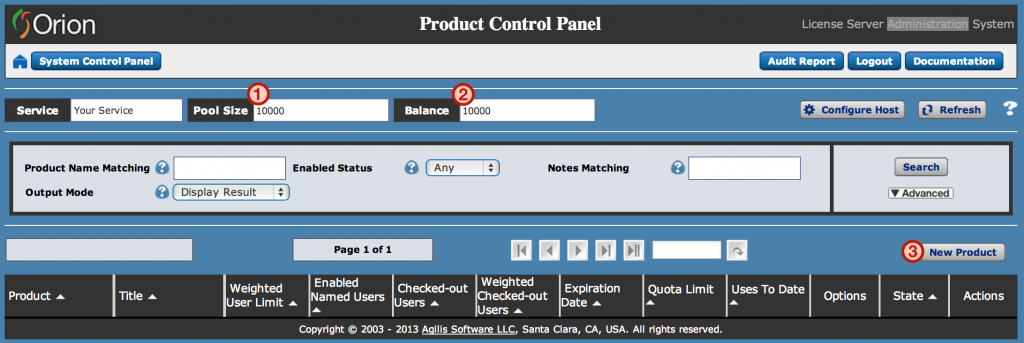 product control panel
